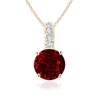 6mm Lab-Grown Solitaire Round Ruby Pendant with Diamond Bale in Yellow Gold 
