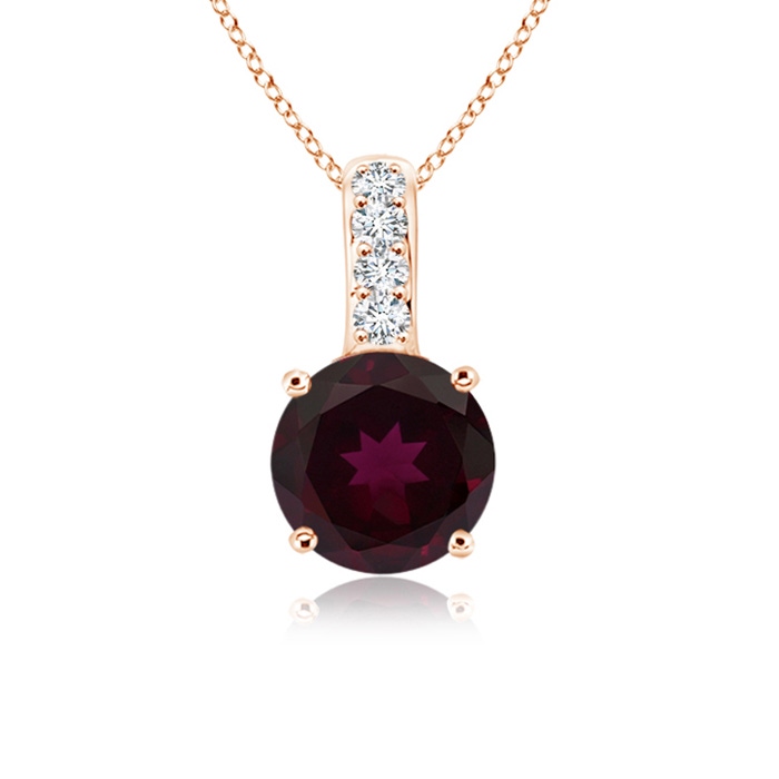 4mm A Solitaire Round Rhodolite Pendant with Diamond Bale in Rose Gold