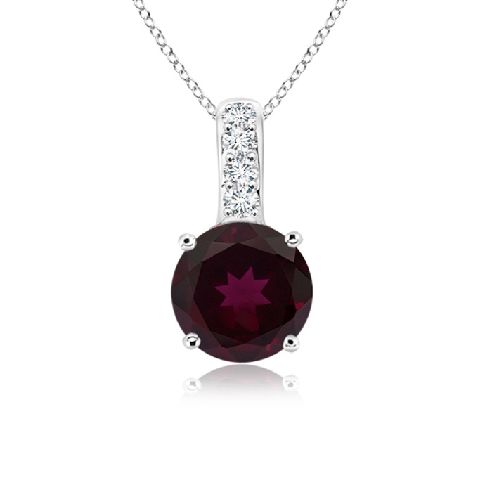 4mm A Solitaire Round Rhodolite Pendant with Diamond Bale in White Gold