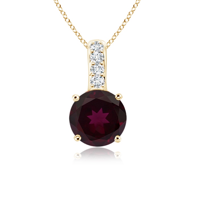 4mm A Solitaire Round Rhodolite Pendant with Diamond Bale in Yellow Gold