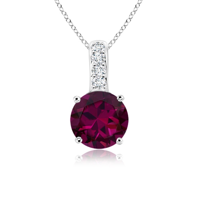 4mm AAAA Solitaire Round Rhodolite Pendant with Diamond Bale in S999 Silver