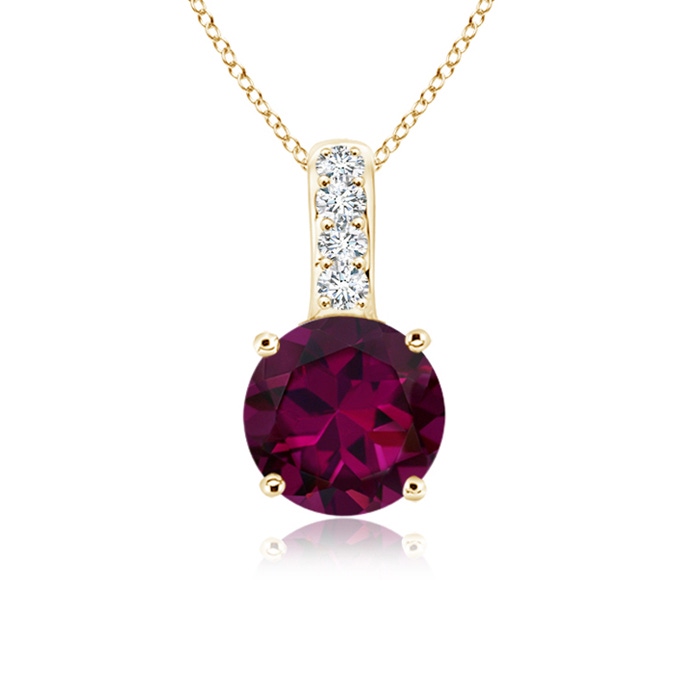 4mm AAAA Solitaire Round Rhodolite Pendant with Diamond Bale in Yellow Gold