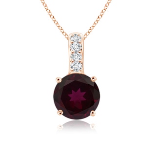 5mm A Solitaire Round Rhodolite Pendant with Diamond Bale in Rose Gold