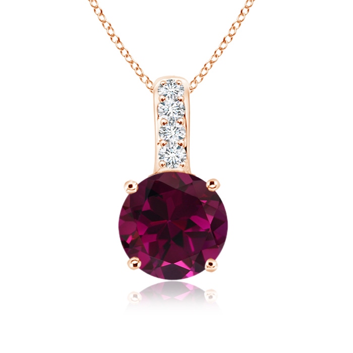 6mm AAA Solitaire Round Rhodolite Pendant with Diamond Bale in Rose Gold