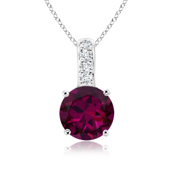 6mm AAAA Solitaire Round Rhodolite Pendant with Diamond Bale in P950 Platinum