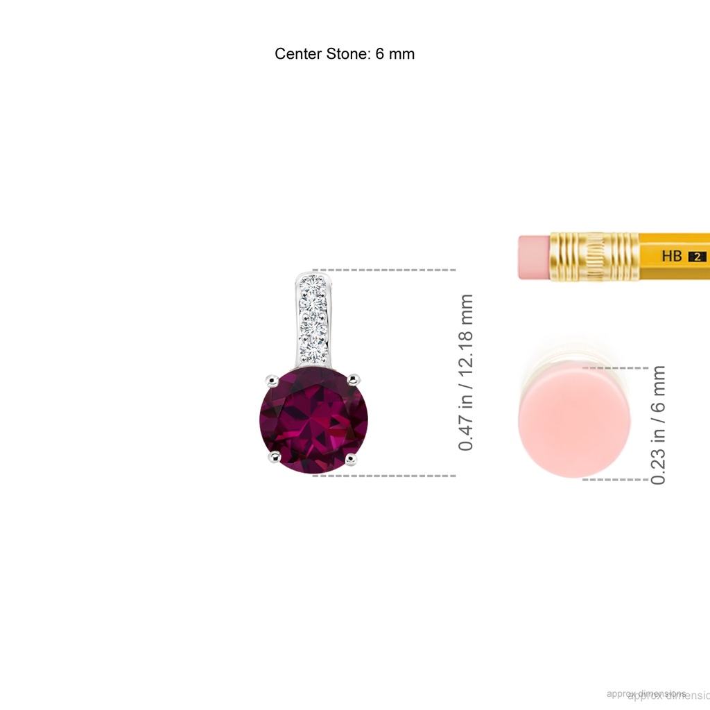 6mm AAAA Solitaire Round Rhodolite Pendant with Diamond Bale in P950 Platinum Ruler