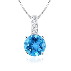 4mm AAA Solitaire Round Swiss Blue Topaz Pendant with Diamond Bale in White Gold