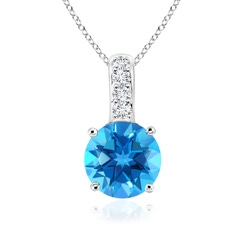 4mm AAAA Solitaire Round Swiss Blue Topaz Pendant with Diamond Bale in S999 Silver