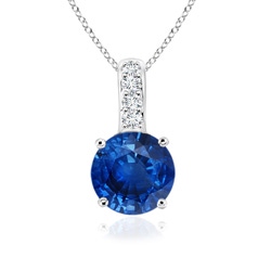 4mm AAA Solitaire Round Blue Sapphire Pendant with Diamond Bale in White Gold