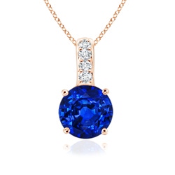 4mm AAAA Solitaire Round Blue Sapphire Pendant with Diamond Bale in Rose Gold 