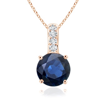 6mm AA Solitaire Round Blue Sapphire Pendant with Diamond Bale in Rose Gold