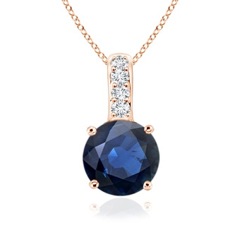 6mm AA Solitaire Round Blue Sapphire Pendant with Diamond Bale in Rose Gold 