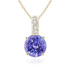 4mm AAA Solitaire Round Tanzanite Pendant with Diamond Bale in 9K Yellow Gold