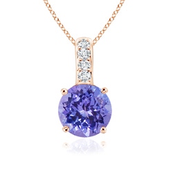 4mm AAA Solitaire Round Tanzanite Pendant with Diamond Bale in Rose Gold