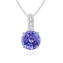 4mm AAA Solitaire Round Tanzanite Pendant with Diamond Bale in White Gold