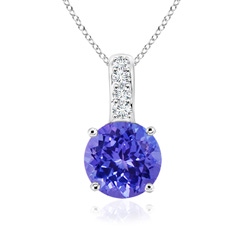 4mm AAAA Solitaire Round Tanzanite Pendant with Diamond Bale in S999 Silver