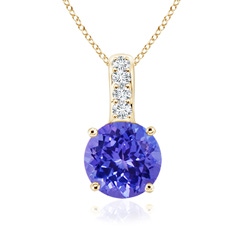 4mm AAAA Solitaire Round Tanzanite Pendant with Diamond Bale in Yellow Gold