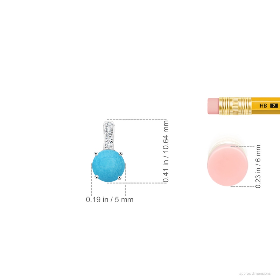 5mm A Solitaire Round Turquoise Pendant with Diamond Bale in White Gold ruler