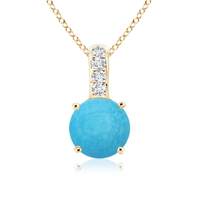 5mm A Solitaire Round Turquoise Pendant with Diamond Bale in Yellow Gold 