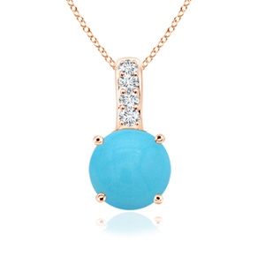 5mm AA Solitaire Round Turquoise Pendant with Diamond Bale in Rose Gold