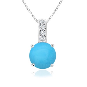 5mm AAA Solitaire Round Turquoise Pendant with Diamond Bale in White Gold