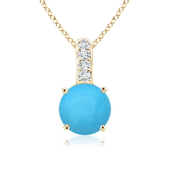 5mm AAA Solitaire Round Turquoise Pendant with Diamond Bale in Yellow Gold 