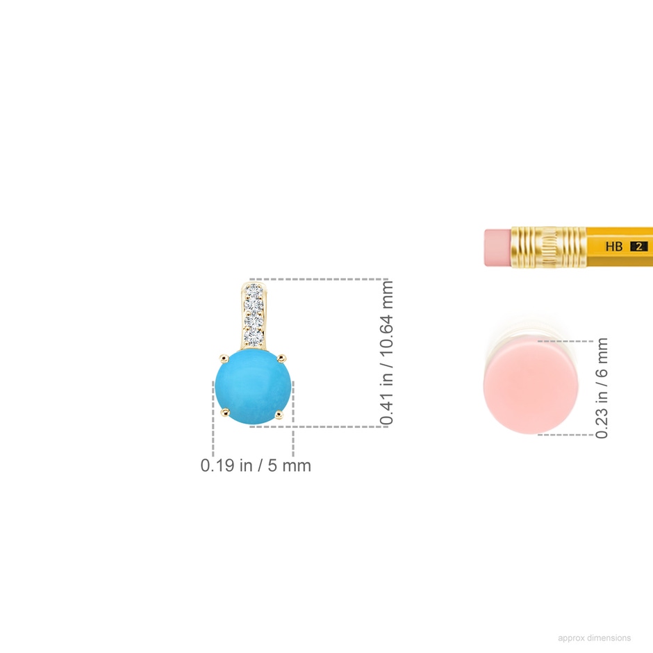 5mm AAA Solitaire Round Turquoise Pendant with Diamond Bale in Yellow Gold ruler