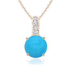 5mm AAAA Solitaire Round Turquoise Pendant with Diamond Bale in Rose Gold 