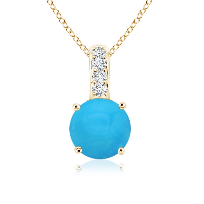 5mm AAAA Solitaire Round Turquoise Pendant with Diamond Bale in Yellow Gold