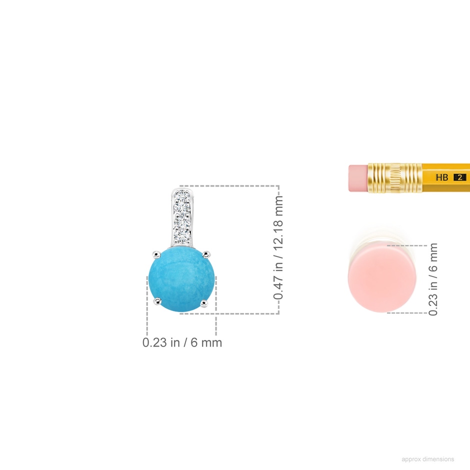 6mm A Solitaire Round Turquoise Pendant with Diamond Bale in White Gold ruler