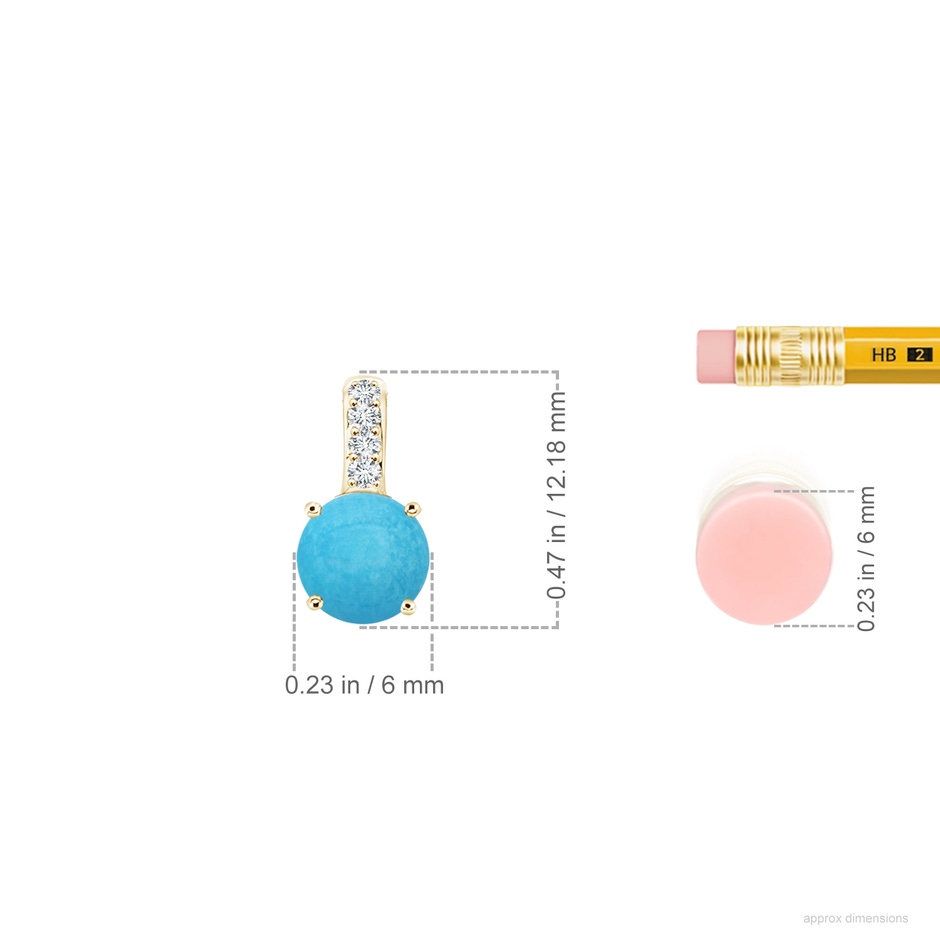 6mm A Solitaire Round Turquoise Pendant with Diamond Bale in Yellow Gold ruler