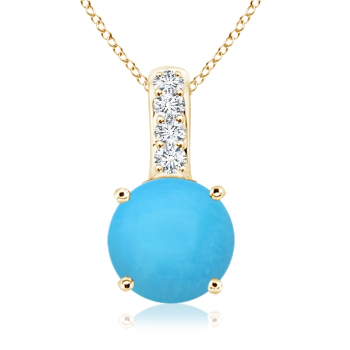 6mm AAA Solitaire Round Turquoise Pendant with Diamond Bale in Yellow Gold 