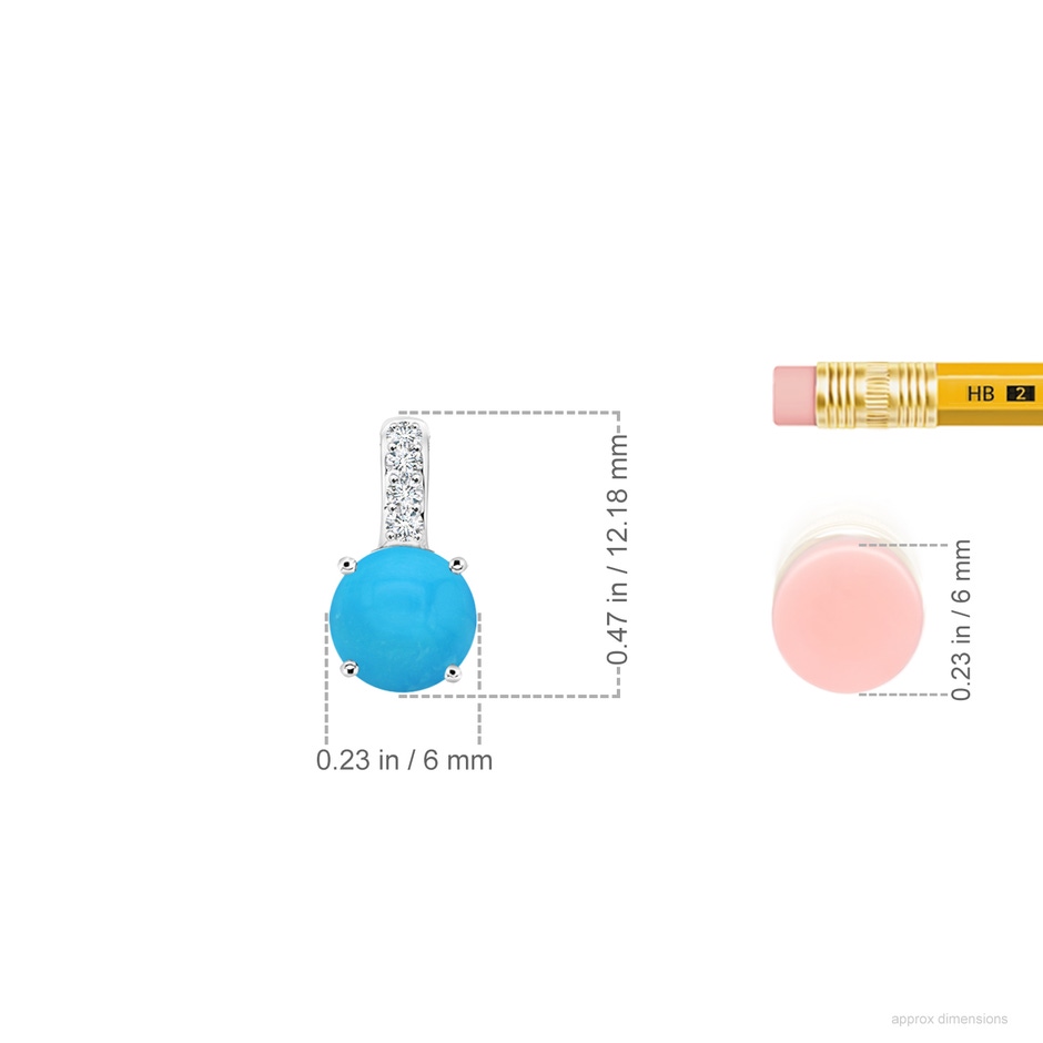 6mm AAAA Solitaire Round Turquoise Pendant with Diamond Bale in S999 Silver ruler