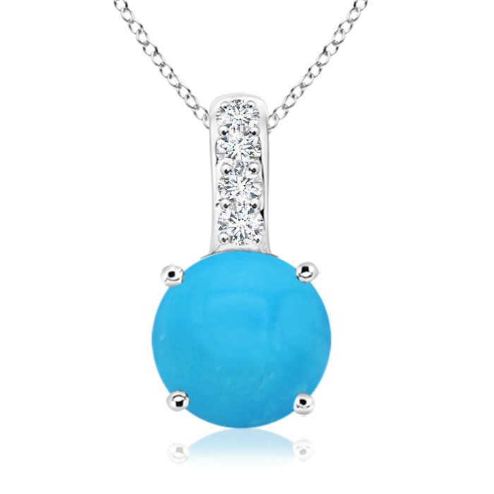 6mm AAAA Solitaire Round Turquoise Pendant with Diamond Bale in White Gold