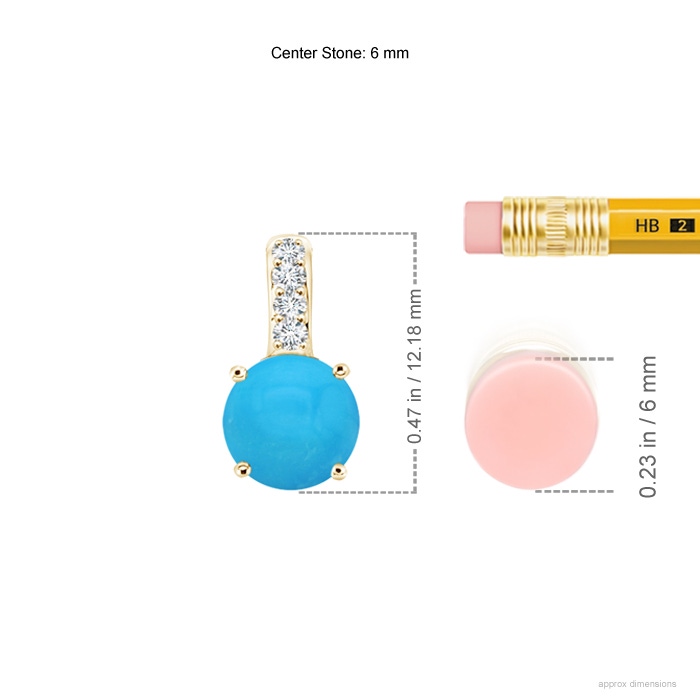 6mm AAAA Solitaire Round Turquoise Pendant with Diamond Bale in Yellow Gold Ruler