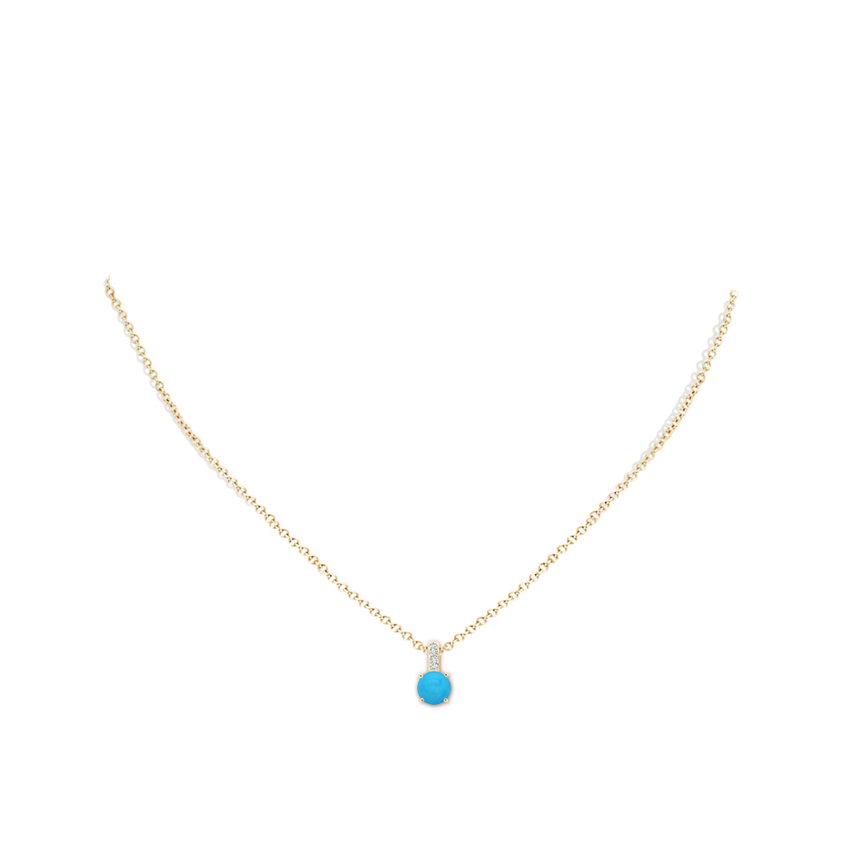 6mm AAAA Solitaire Round Turquoise Pendant with Diamond Bale in Yellow Gold pen