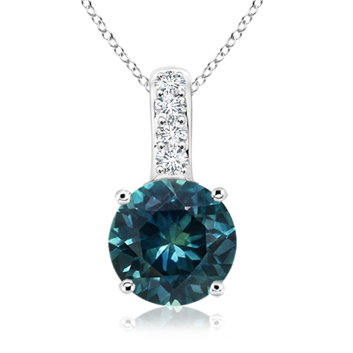 6mm AAA Solitaire Round Teal Montana Sapphire Pendant with Diamond Bale in White Gold 