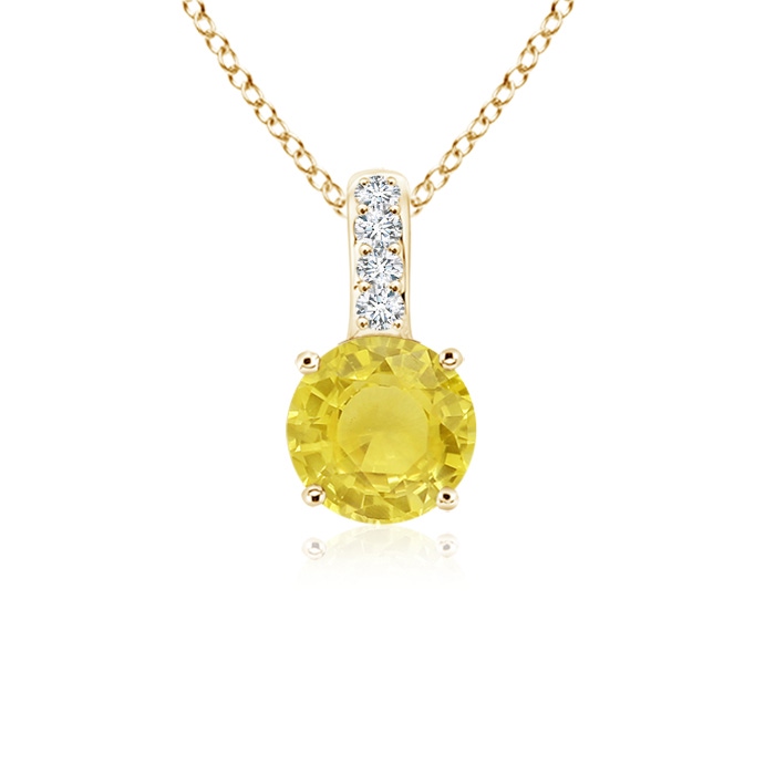 4mm A Solitaire Round Yellow Sapphire Pendant with Diamond Bale in Yellow Gold 