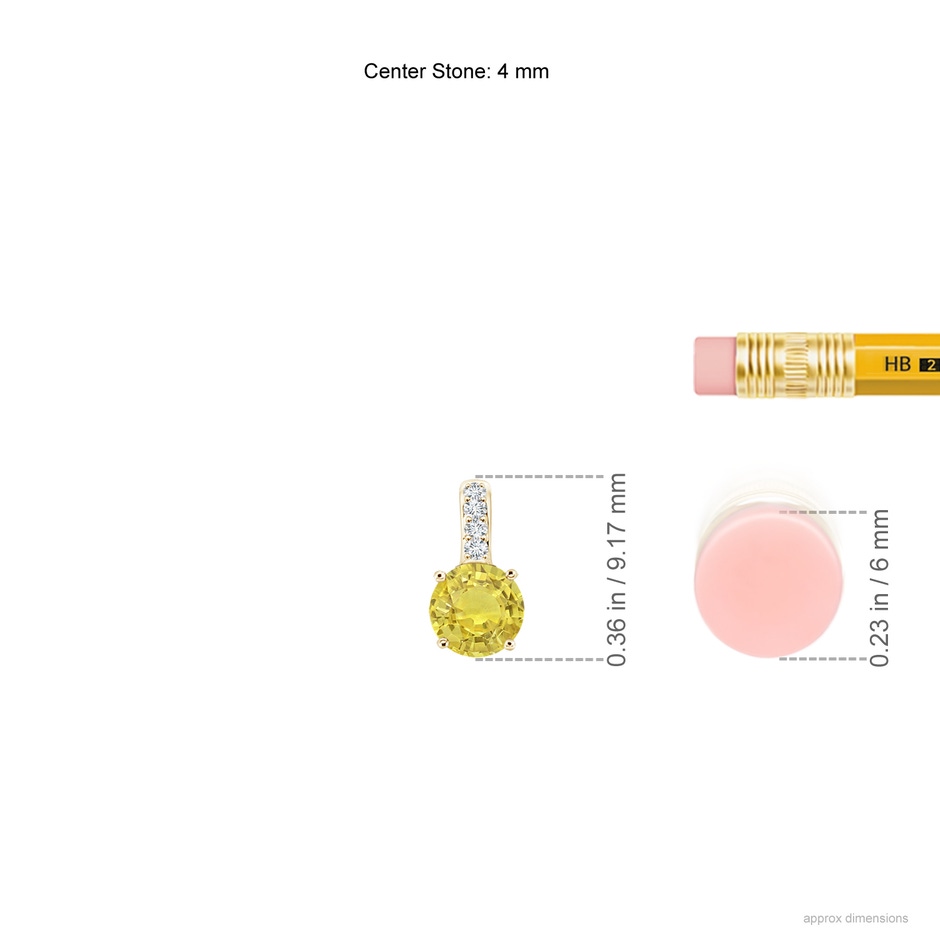 4mm AA Solitaire Round Yellow Sapphire Pendant with Diamond Bale in Yellow Gold ruler