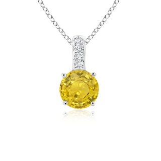 4mm AAA Solitaire Round Yellow Sapphire Pendant with Diamond Bale in 9K White Gold