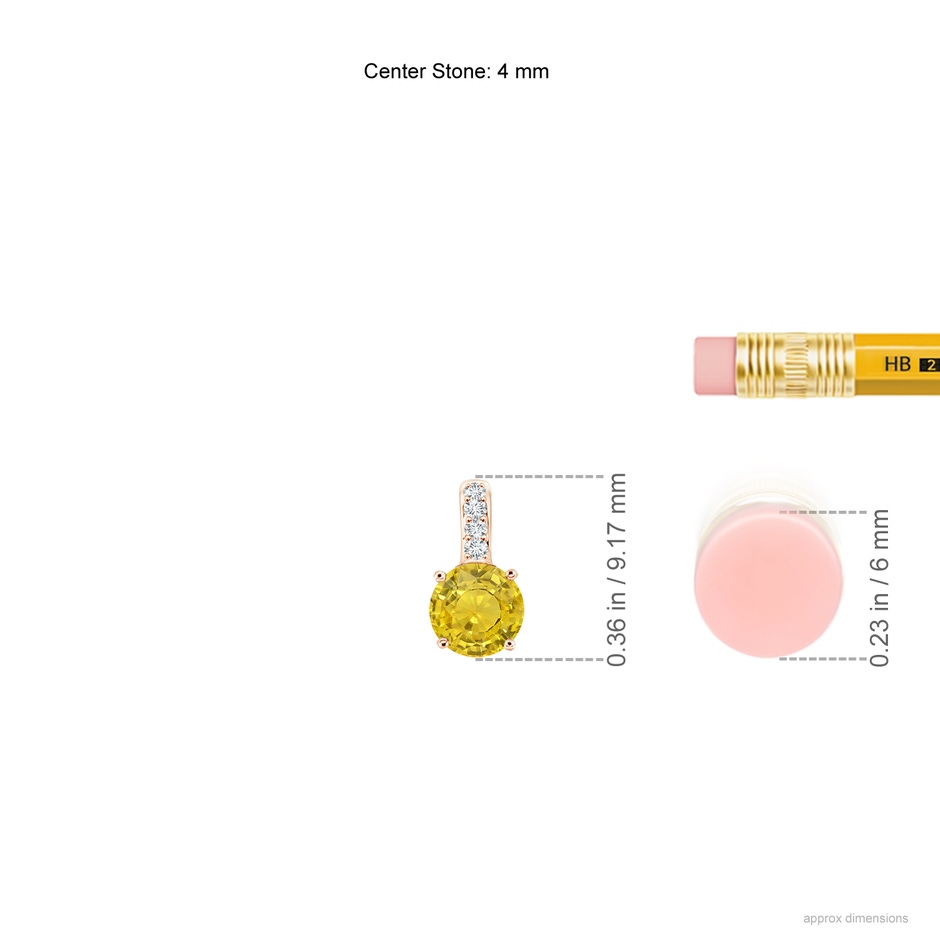 4mm AAA Solitaire Round Yellow Sapphire Pendant with Diamond Bale in Rose Gold ruler