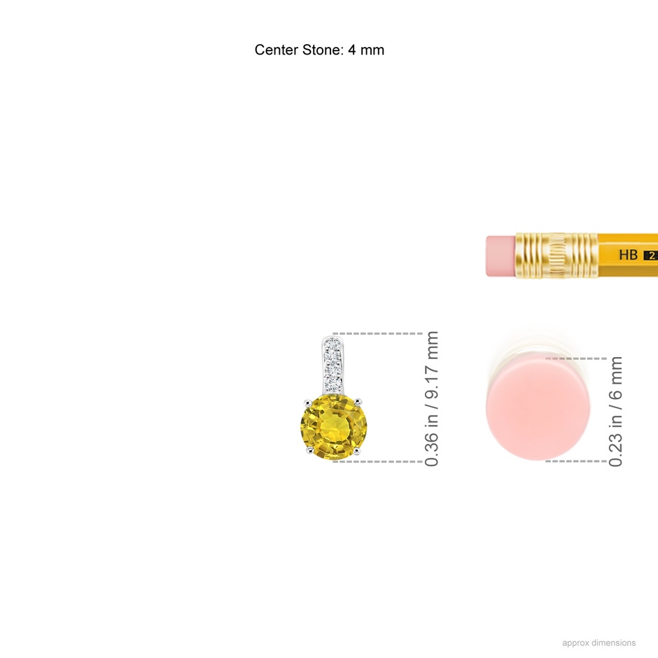 4mm AAAA Solitaire Round Yellow Sapphire Pendant with Diamond Bale in P950 Platinum ruler