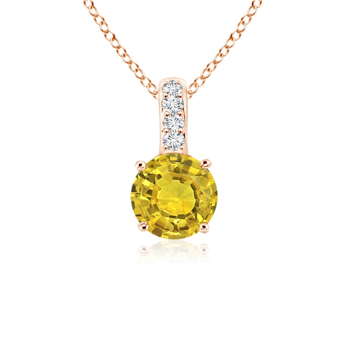 4mm AAAA Solitaire Round Yellow Sapphire Pendant with Diamond Bale in Rose Gold