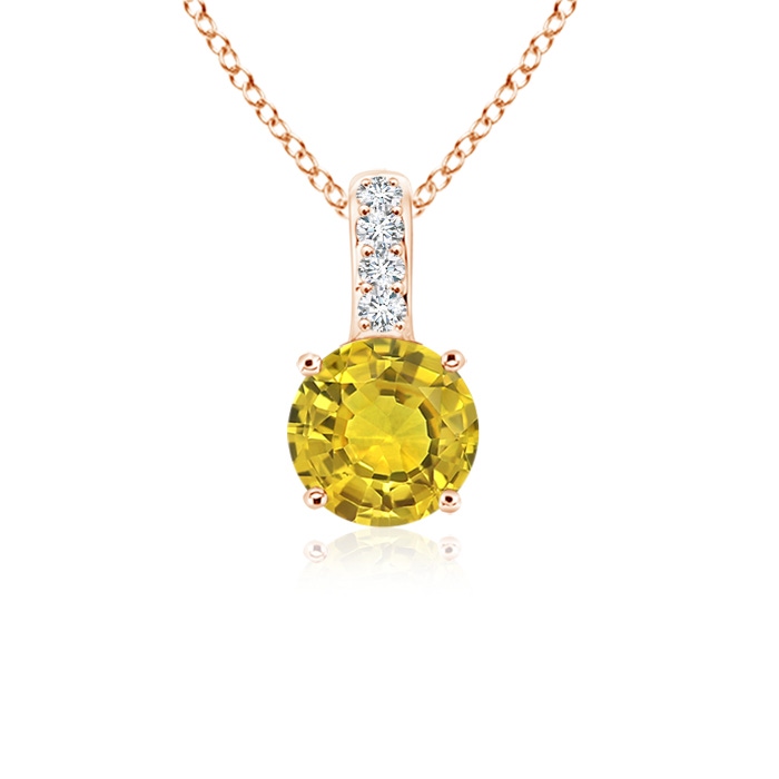 4mm AAAA Solitaire Round Yellow Sapphire Pendant with Diamond Bale in Rose Gold 