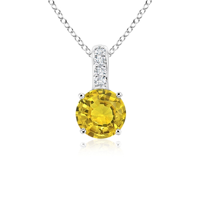 4mm AAAA Solitaire Round Yellow Sapphire Pendant with Diamond Bale in White Gold