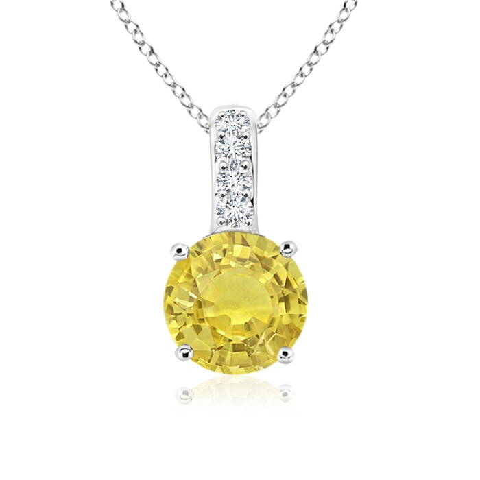 5mm AA Solitaire Round Yellow Sapphire Pendant with Diamond Bale in S999 Silver 