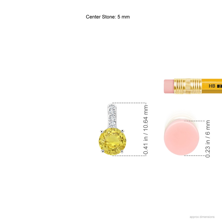 5mm AA Solitaire Round Yellow Sapphire Pendant with Diamond Bale in S999 Silver ruler