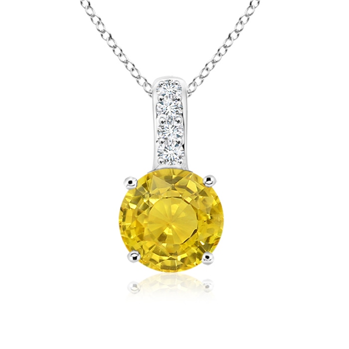 5mm AAA Solitaire Round Yellow Sapphire Pendant with Diamond Bale in S999 Silver 