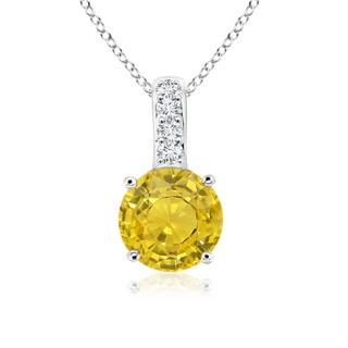 5mm AAA Solitaire Round Yellow Sapphire Pendant with Diamond Bale in White Gold