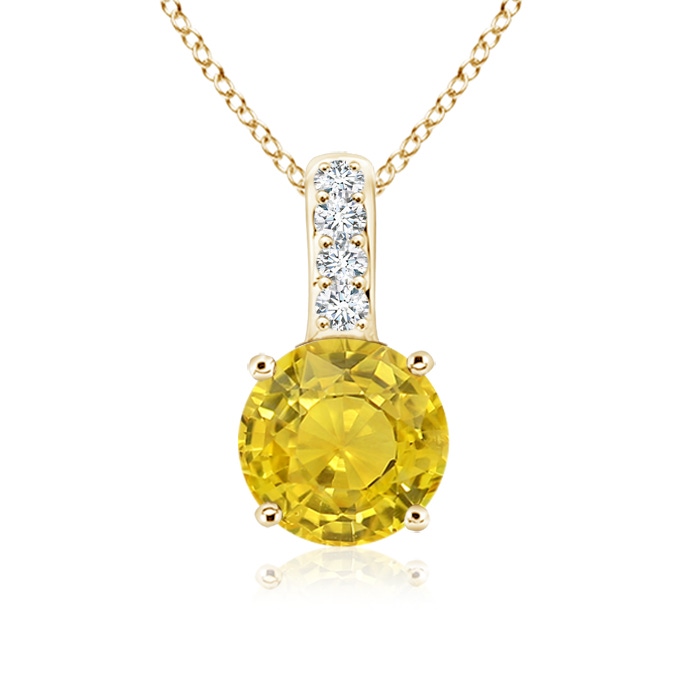 5mm AAA Solitaire Round Yellow Sapphire Pendant with Diamond Bale in Yellow Gold